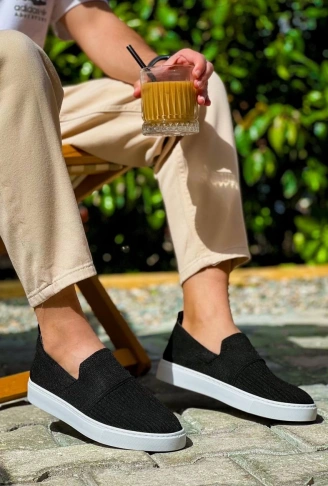 KB-114  Kuback Siyah Triko Yüksek Taban Bağcıksız Günlük Erkek Ayakkabı