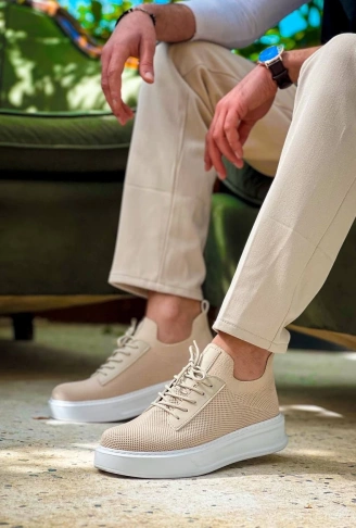 KB-116 Kuback Bej Bağcıklı Triko Günlük Erkek Ayakkabı