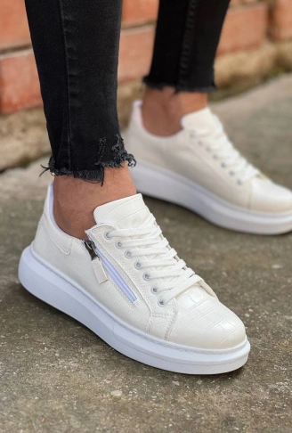 KB-309  Kuback Beyaz Fermuar Ve Bağcıklı  Günlük Erkek  Ayakkabı