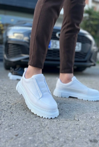 KB-703 Kuback Beyaz Cilt Lastikli Günlük Erkek Ayakkabı