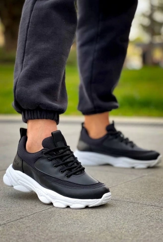 KB-707  Kuback Siyah Cilt Yüksek Taban Bağcıklı Günlük Erkek Ayakkabı