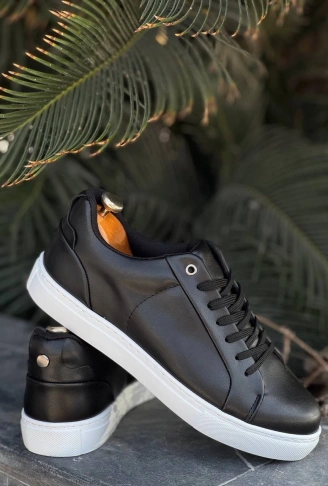 KB-BX1  Kuback Siyah Cilt Yüksek Beyaz Taban Günlük Erkek Ayakkabı