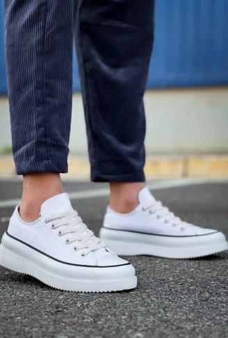 KB-CX-3 Kuback Kısa Beyaz Keten Beyaz Yüksek Taban Spor Ayakkabı