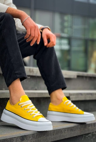 KB-CX-3 Kuback Kısa Sarı Keten Beyaz Yüksek Taban Spor Ayakkabı