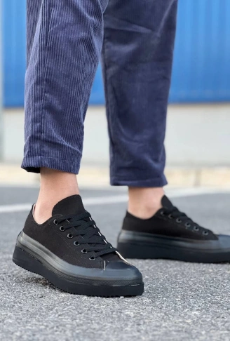 KB-CX-3 Kuback Kısa Siyah Keten Siyah Yüksek Taban Spor Ayakkabı