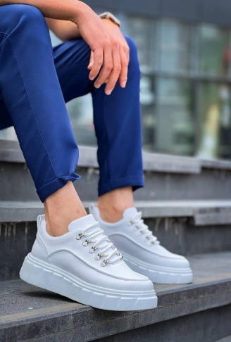 KB-X10 Kuback Beyaz Cilt  Beyaz Yüksek Taban Günlük Spor Ayakkabı