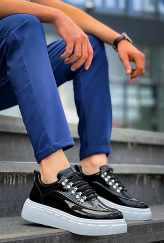 KB-X10 Kuback Siyah Rugan Beyaz Yüksek Taban Günlük Spor Ayakkabı