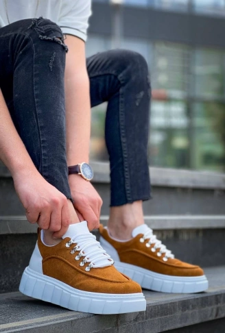 KB-X10 Kuback Taba Süet Beyaz Yüksek Taban Günlük Spor Ayakkabı