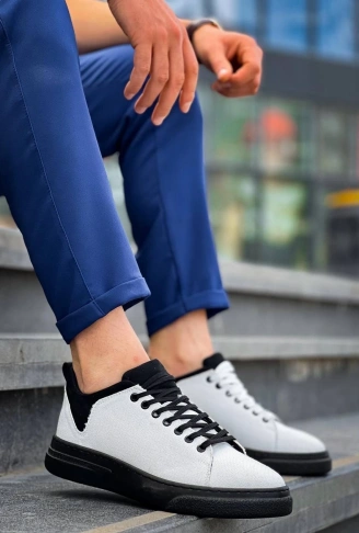 KB-X204 Kuback Beyaz Siyah Keten Siyah Yüksek Taban Günlük Erkek Spor Ayakkabı