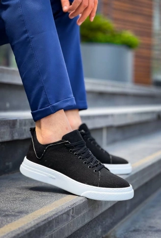 KB-X204 Kuback Siyah Keten Beyaz Yüksek Taban Günlük Erkek Spor Ayakkabı