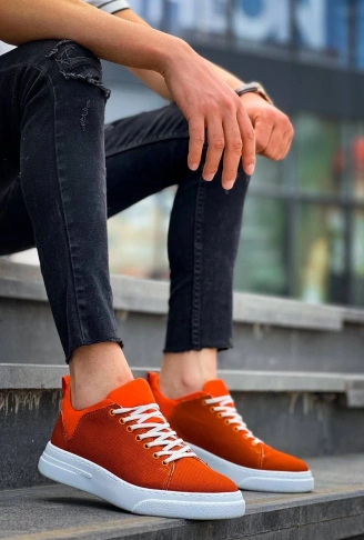 KB-X204 Kuback Turuncu Keten Beyaz Yüksek Taban Günlük Erkek Spor Ayakkabı