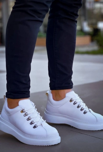 KB-X4  Kuback BEYAZ CİLT Yüksek Taban Bağcıklı Günlük Erkek Ayakkabı