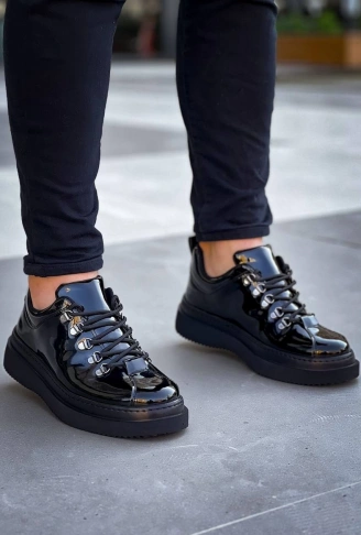 KB-X4  Kuback Siyah Rugan Siyah Yüksek Taban Bağcıklı Günlük Erkek Ayakkabı