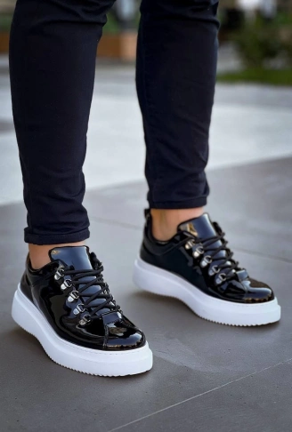 KB-X4  Kuback Siyah Rugan Yüksek Taban Bağcıklı Günlük Erkek Ayakkabı