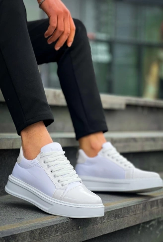 KB-X46 Kuback Beyaz Rugan Yüksek Beyaz Taban Günlük Spor Ayakkabı