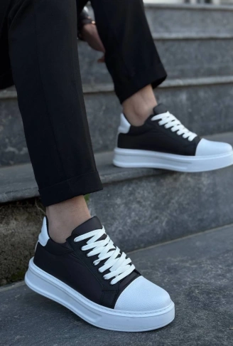 KB-X46 Kuback Siyah Beyaz Yüksek Beyaz Taban Günlük Spor Ayakkabı