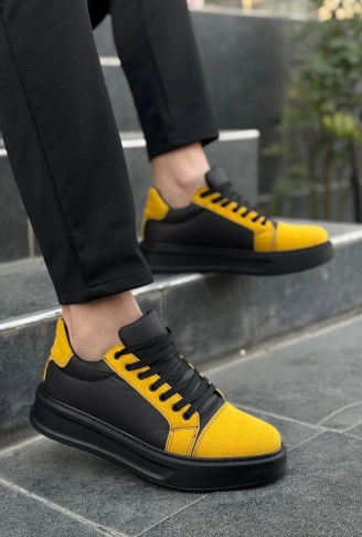 KB-X46 Kuback Siyah Sarı Yüksek Siyah Taban Günlük Spor Ayakkabı