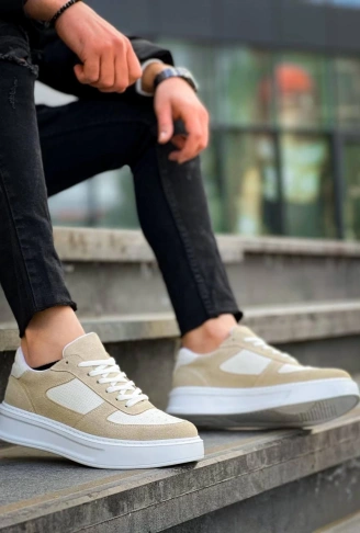 KB-X8 Kuback Bej Keten Süet Yüksek Taban Günlük Spor Ayakkabı