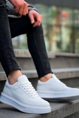 KB-X8 Kuback Beyaz Cilt Beyaz Yüksek Taban Günlük Spor Ayakkabı