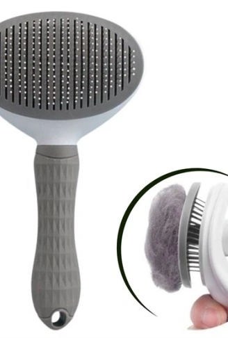 Kedi Köpek Tüy Toplayıcı Kendini Temizleyebilen Ergonomik Rahat Evcil Hayvan Tarağı Gri (4940)