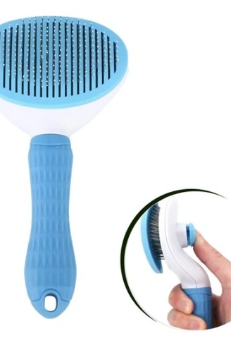 Kedi Köpek Tüy Toplayıcı Kendini Temizleyebilen Ergonomik Saplı Evcil Hayvan Tarağı Mavi (4940)
