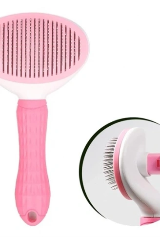 Kedi Köpek Tüy Toplayıcı Kendini Temizleyebilen Ergonomik Saplı Evcil Hayvan Tarağı Pembe (4940)