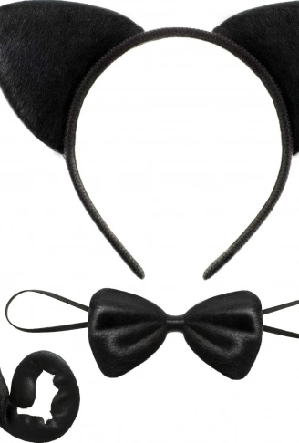 Kedi Kostüm Taç Kuyruk Papyon Seti 1 Adet (4940)