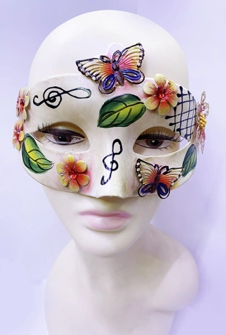 Kelebek ve Çiçek İşlemeli Venedik Maskesi Kırmızı Renk 10x18 cm (4940)