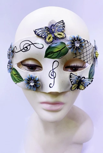 Kelebek ve Çiçek İşlemeli Venedik Maskesi Siyah Renk 10x18 cm (4940)