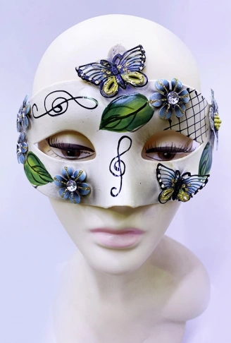 Kelebek ve Çiçek İşlemeli Venedik Maskesi Siyah Renk 10x18 cm (4940)