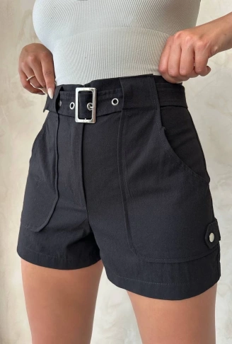 Kemer detaylı gabardin şort siyah s25289