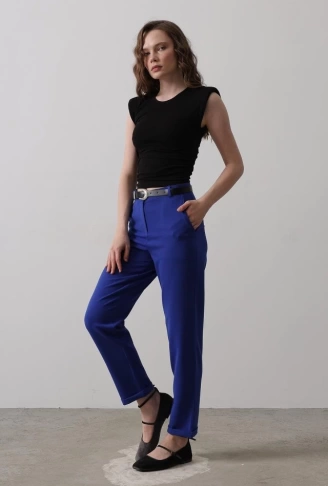 Kemerli Havuç Pantolon - Saks