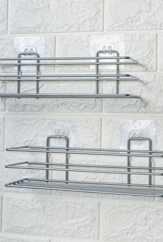Kendiliğinden Yapışkanlı Krom Paslanmaz Metal Şampuanlık Banyo Düzenleyici Raf (4767) - Lisinya