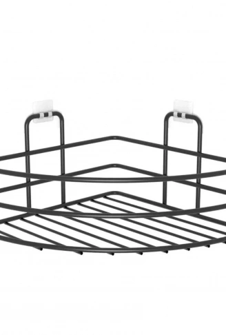 Kendiliğinden Yapışkanlı Montaj Gerektirmeyen Tek Katlı Banyo Askı Köşe Şampuanlık Siyah (4940)