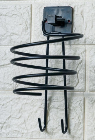 Kendiliğinden Yapışkanlı Siyah Paslanmaz Metal Fön Makinesi Askısı Saç Kurutma Makinesi Tutacağı (4940)