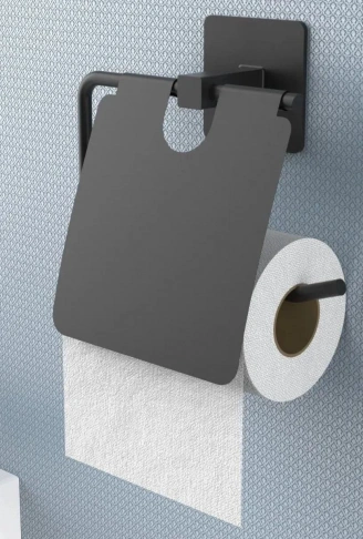 Kendiliğinden Yapışkanlı Siyah Paslanmaz Metal Kapaklı Tuvalet Kağıtlığı Aparatı (4940)