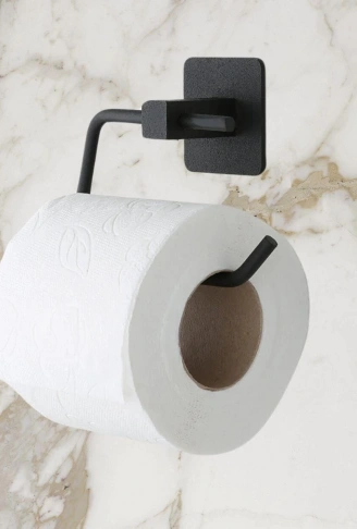 Kendiliğinden Yapışkanlı Siyah Paslanmaz Metal Kapaksız Tuvalet Kağıtlığı Aparatı (4940)
