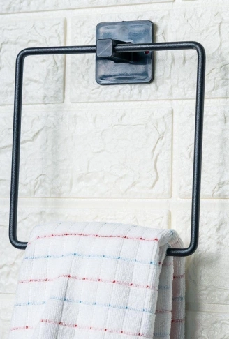 Kendiliğinden Yapışkanlı Siyah Paslanmaz Metal Kare Havluluk (4940)