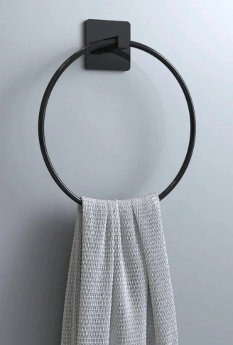 Kendiliğinden Yapışkanlı Siyah Paslanmaz Metal Yuvarlak Havluluk (4940)