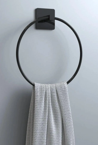 Kendiliğinden Yapışkanlı Siyah Paslanmaz Metal Yuvarlak Havluluk (4940)