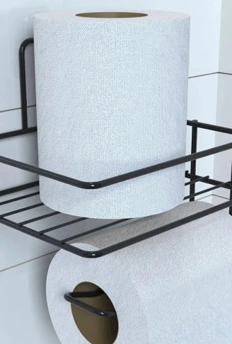 Kendiliğinden Yapışkanlı Tuvalet Kağıdı Tutacağı ve Yedek Raf - Siyah Modern Metal Tasarım (4940)