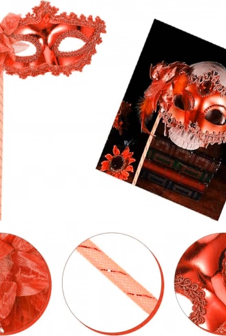 Kırmızı Işıltılı Tutmalı Fotoğraf Çekimi Maskesi 18x29 cm (4940)