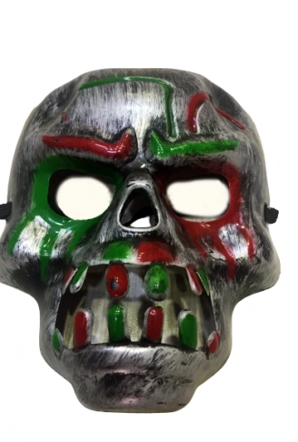 Kırmızı Kan Şeritli Dişli Dracula Kuru Kafa Maskesi Gri Renk (4940)