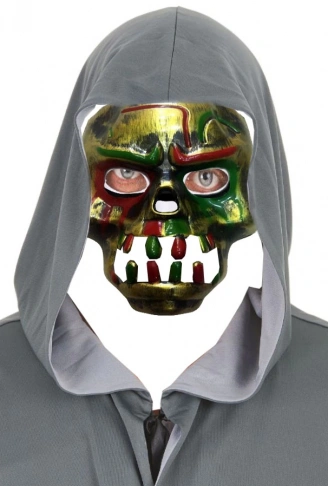 Kırmızı Kanlı Dişli Dracula Kafatası Maskesi Altın Renk (4940)