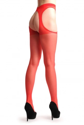 Kırmızı Kenarları Dantelli Özel Bölgesi Açık Külotlu Çorap