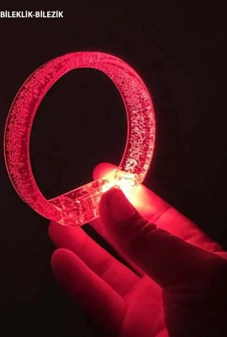 Kırmızı Led Işıklı Baskı Yapılabilen Pilli Bileklik Bilezik 1,5 cm Genişlik (4940)
