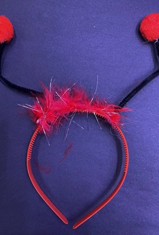 Kırmızı Ponponlu Gösteriler İçin Plastik Uğur Böceği Tacı (4940)