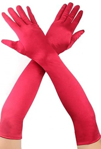Kırmızı Renk Dirseğe Kadar Uzun Kumaş Eldiven 40 cm (4940)