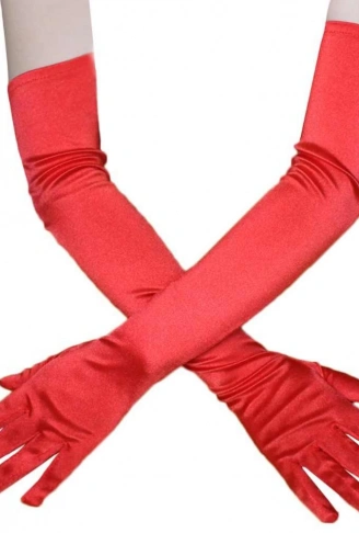 Kırmızı Renk Ekstra Lüks Parlak Uzun Boy Saten Eldiven (4940)