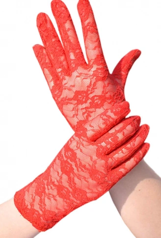 Kırmızı Renk Kısa Dantelli Eldiven (4940)